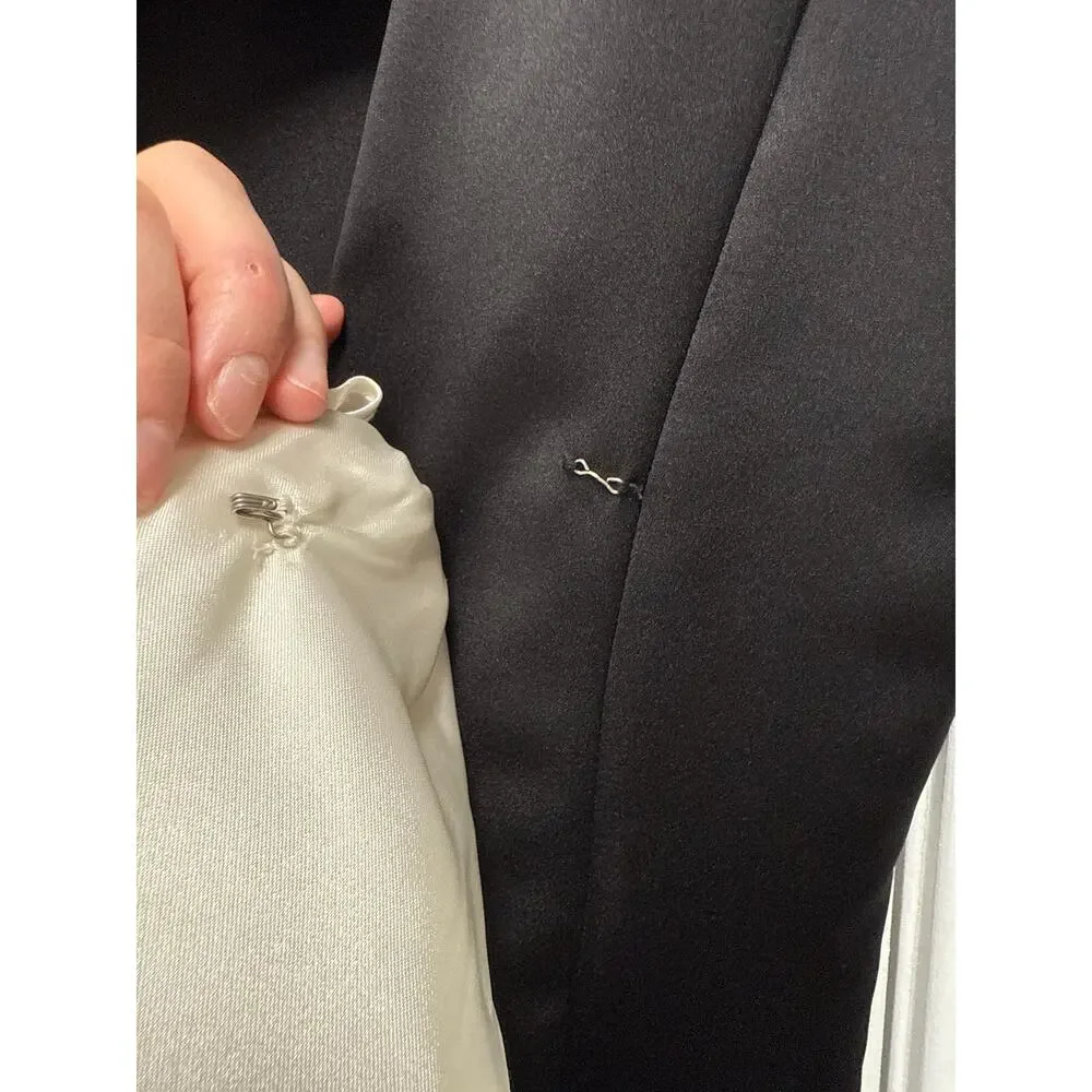 Vintage 80s Gunne Sax Black Maxi Revenge Dress White Bow V-Back Size 10 - Picture 7 of 10